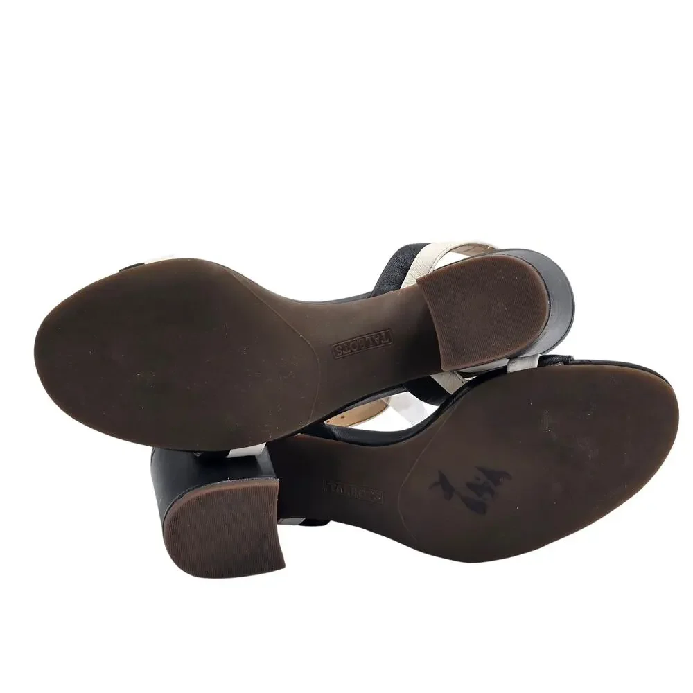 Talbots Nappa Leather Sandals Black White Ankle Strap Block Heel Women's 7.5M - Picture 10 of 10